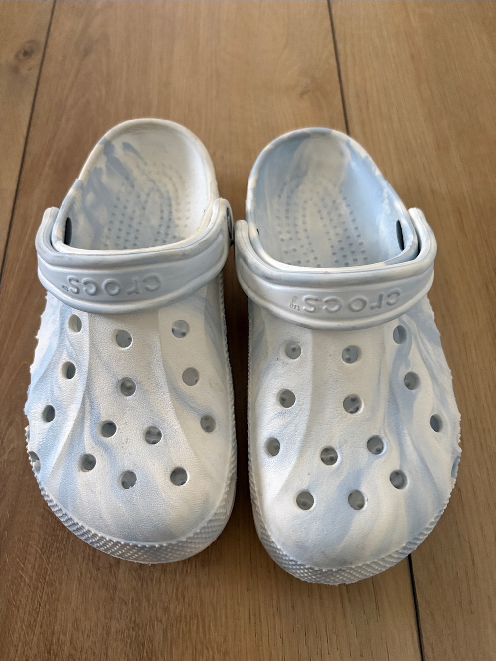 CROCS White and Light Blue Marble Classic Clogs